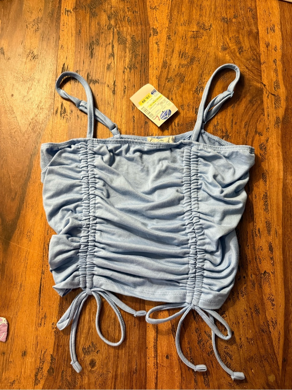 Ruched Light Blue Women's Tank Top - Brand: